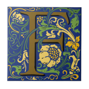 Wm Morris Verziert Letter "F" Initial Keramik Tile Fliese