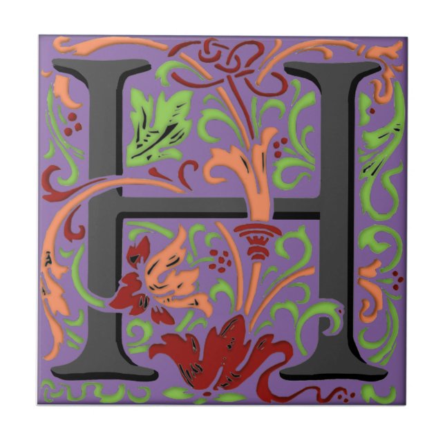 Wm Morris Verziert Letter "H" Initial Keramik Tile Fliese (Vorderseite)