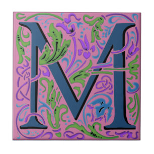Wm Morris Verziert Letter "M" Initial Keramik Tile Fliese