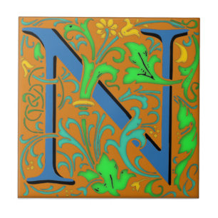 Wm Morris Verziert Letter "N" Initial Keramik Tile Fliese