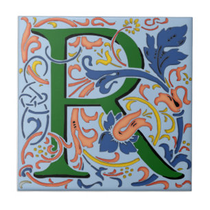 Wm Morris Verziert Letter "R" Initial Keramik Tile Fliese