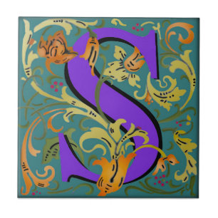 Wm Morris Verziert Letter "S" Initial Keramik Tile Fliese