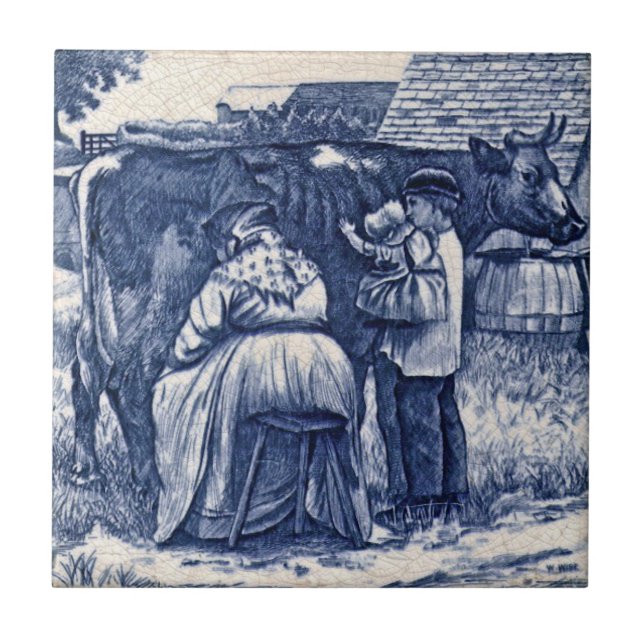 WmWise Minton Country Farm Family Cow Tile Repro Fliese (Vorderseite)
