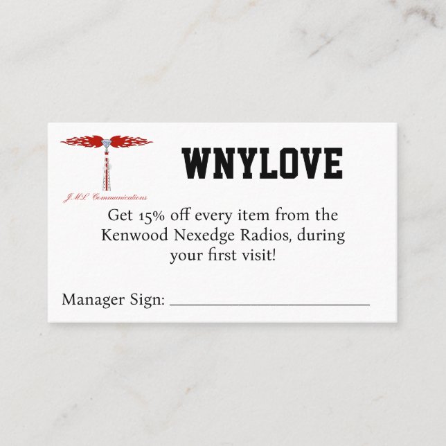 WNYLOVE Coupon Visitenkarte (Vorderseite)