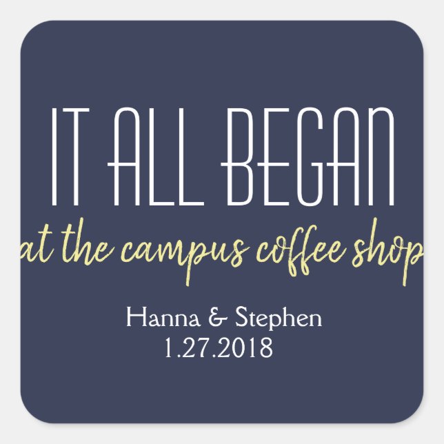 Wo alles begann Liebe Story Quadratischer Aufkleber (Vorderseite)
