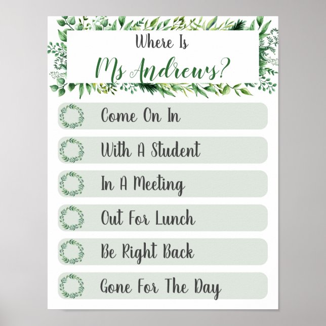 Wo befindet sich das Lehrerbüro? Poster (Vorne)