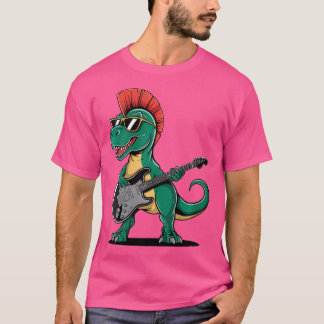 Wo Cool Punk Rock Dinosaurier mit Gitarrenfreunduh T-Shirt