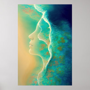 "Wo der Ozean zum Gedächtnis wird" - Blau grün Poster