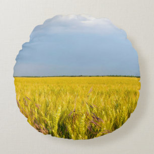 Wo der Weizen mit dem Wind tanzt - Wilde Natur Rundes Kissen