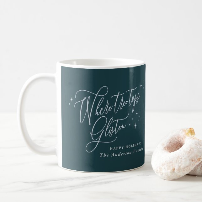 Wo die Baumgipfel glitzern Weihnachtsfeiertag Kaffeetasse (Mit Donut)