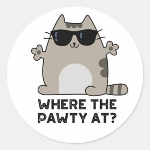 Wo die Pawty im sonnigen Party Cat Puff Runder Aufkleber