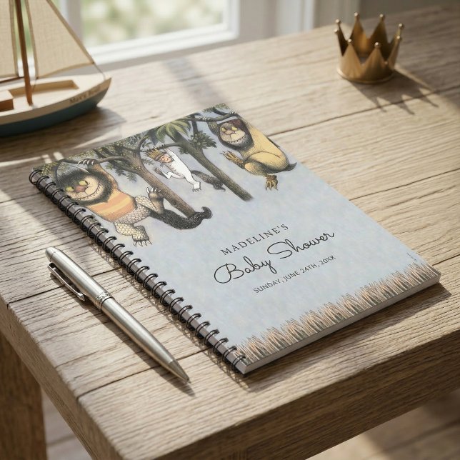 Wo die wilden Dinge Kinderdusche sind Notizblock (Generated image of notebook on small table)