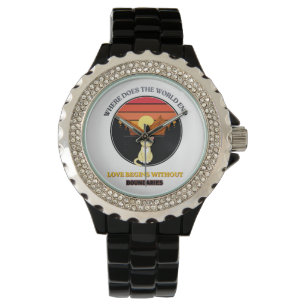 Wo endet die Welt Süße Katze Retro-Sonnenunterga Armbanduhr