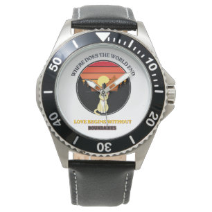 Wo endet die Welt   Süße Katze Retro-Sonnenunterga Armbanduhr