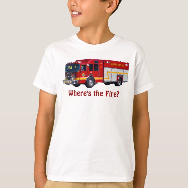 "Wo ist das Feuer?" Red Fire Motor Fun T - Shirt (Vorderseite)