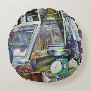 Wo ist der Fischkopf Curry? Singapur Rundes Kissen