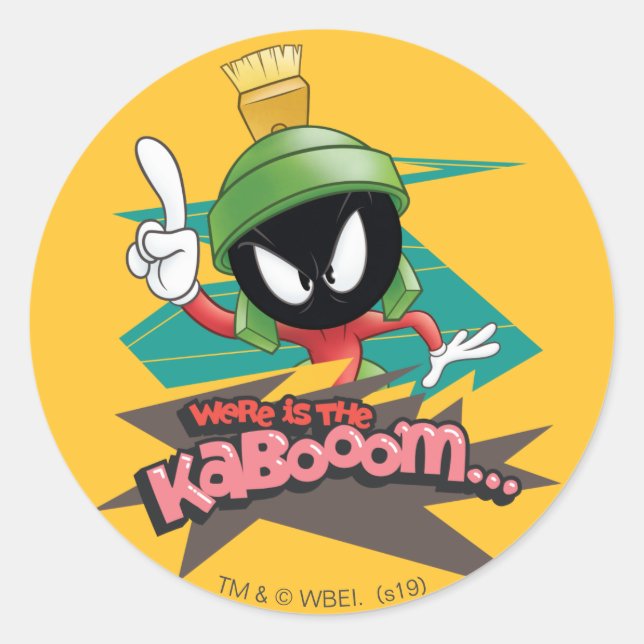 "Wo ist der Kaboom?" MARVIN THE MARTIAN™ Points Runder Aufkleber (Vorderseite)