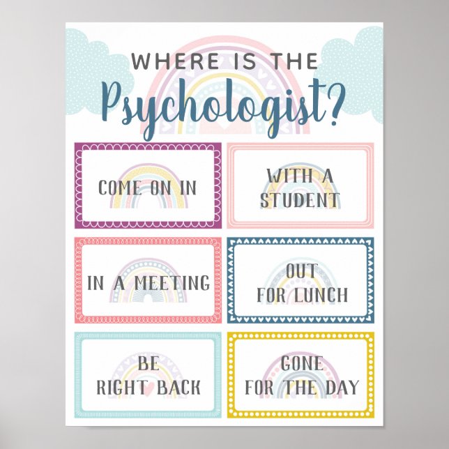 Wo ist der Psychologe Office Door Sign Rainbow? Poster (Vorne)