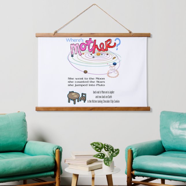 Wo ist Mama? Wandteppich Mit Holzrahmen (Wohnzimmer)
