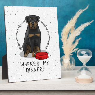 Wo ist mein Abendessen? Rottweiler mit Red Dog Dis Fotoplatte