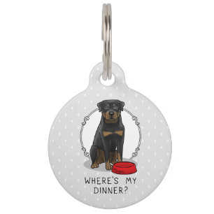 Wo ist mein Abendessen? Rottweiler mit Red Dog Dis Haustiermarke