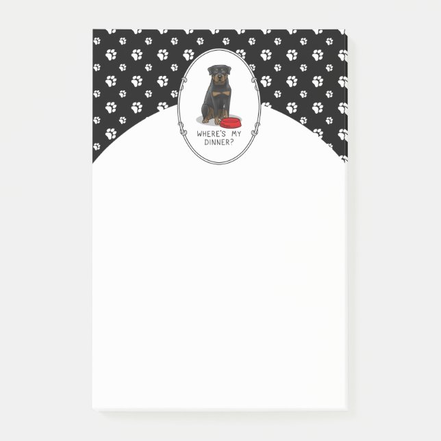 Wo ist mein Abendessen? Rottweiler mit Red Dog Dis Post-it Klebezettel (Vorderseite)