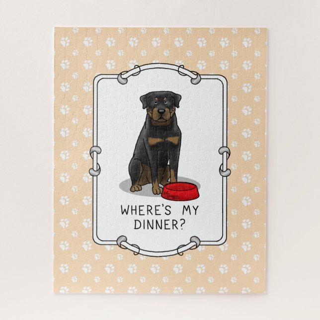 Wo ist mein Abendessen? Rottweiler mit Red Dog Dis Puzzle (Vertikal)
