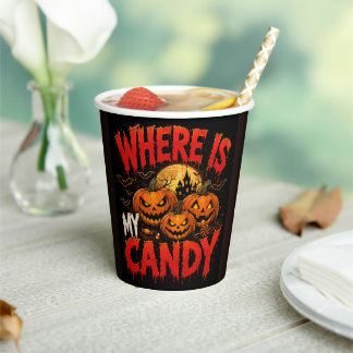 Wo ist mein Halloween-Kürbis-T-Shirt mit Süßigkeit Pappbecher