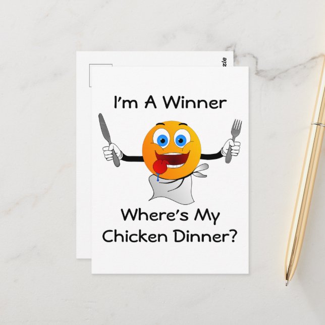 Wo ist mein Hühnchenessen? Postkarte (Vorderseite/Rückseite Beispiel)