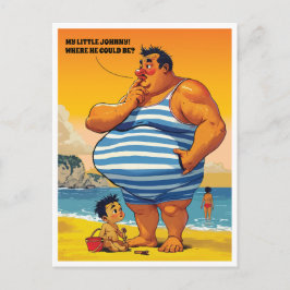 Wo ist mein kleiner Johnny, feiner Mann am Strand, Postkarte