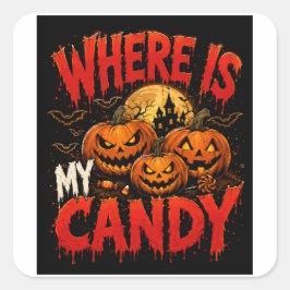 Wo ist mein Süßigkeiten Halloween-Kürbis T-Shirt | Quadratischer Aufkleber