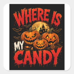 Wo ist mein Süßigkeiten Halloween-Kürbis T-Shirt   Quadratischer Aufkleber