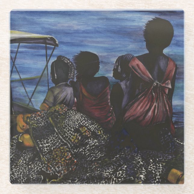 Wo ist Papa? Hafen Glasuntersetzer (Vorderseite)