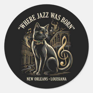 Wo Jazz geboren wurde New Orleans Black Cat Erbe Runder Aufkleber