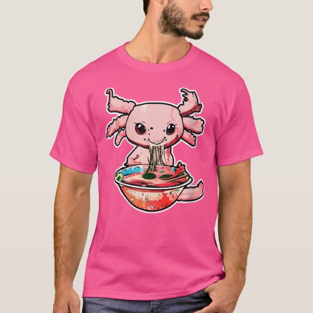 Wo Kawaii Axolotl Eating Ramen Noodles Anime Girls T-Shirt (Vorderseite)