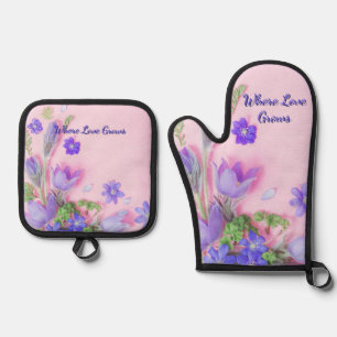 Wo Liebe wächst Küchen-Set Florales Ofenhandschu Ofenhandschuh & Topflappen-Set