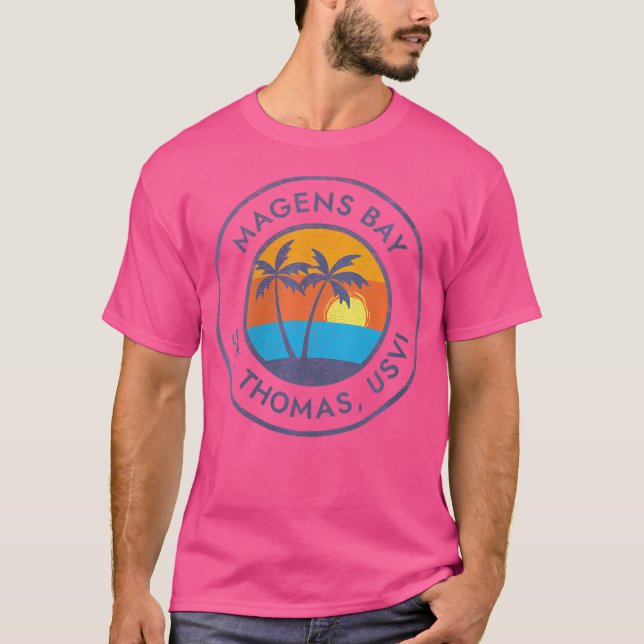 Wo Magens Bay St Thomas Usvi Sunset Faded Distress T-Shirt (Vorderseite)