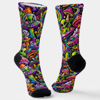 Wo man coole Socken kauft 00346 Alien Pilz Socken