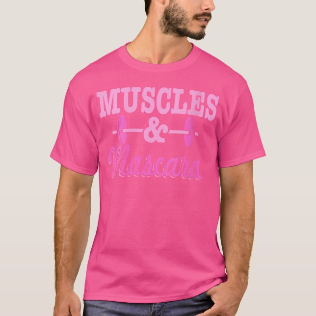 Wo Muscles Mascara Pink Barbell T-Shirt (Vorderseite)