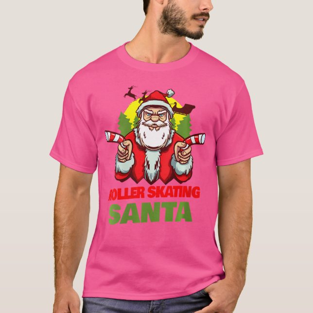 Wo Roller Skating Santa Claus Christmas Holiday Ro T-Shirt (Vorderseite)