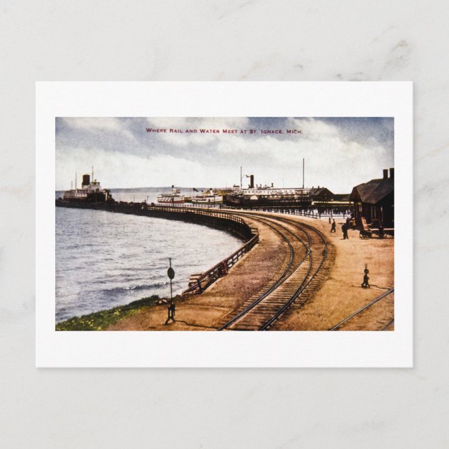 Wo sich Rail and Water trifft, St. Ignace, Michiga Postkarte (Vorderseite)