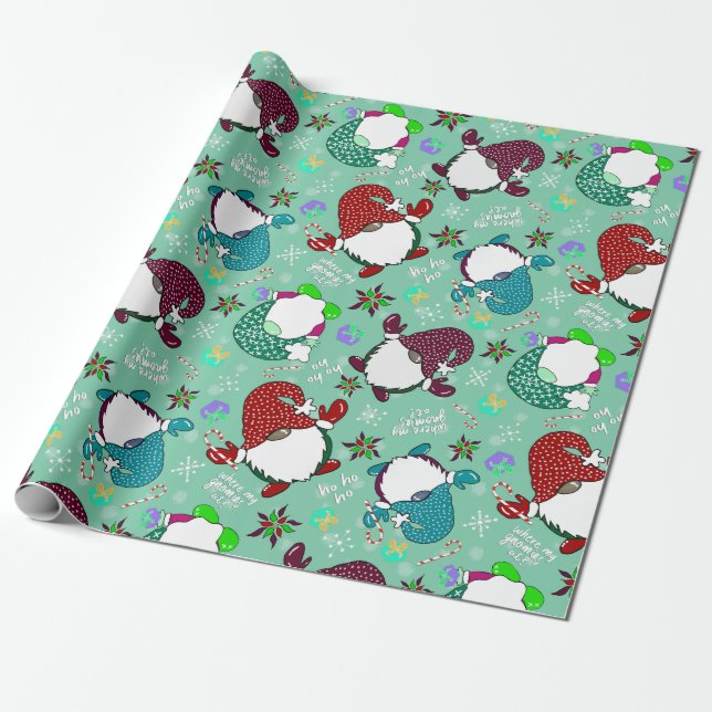 Wo sind meine Gnome? Sea Foam Green Holiday Gnome Geschenkpapier (Ungerollt)