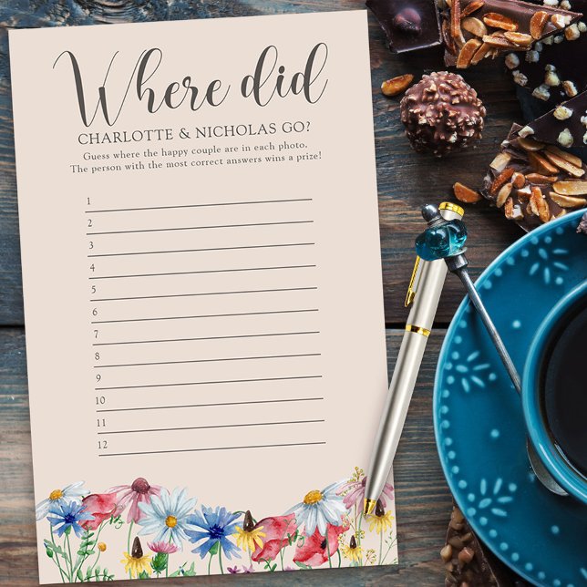 Wo sind sie hingegangen? Wildblume Brautparty Game (Where did they go couples shower guessing game from my Wildflower Charm collection)