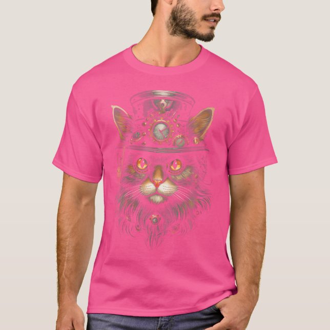 Wo Steampunk Cat Steampunk Art T-Shirt (Vorderseite)