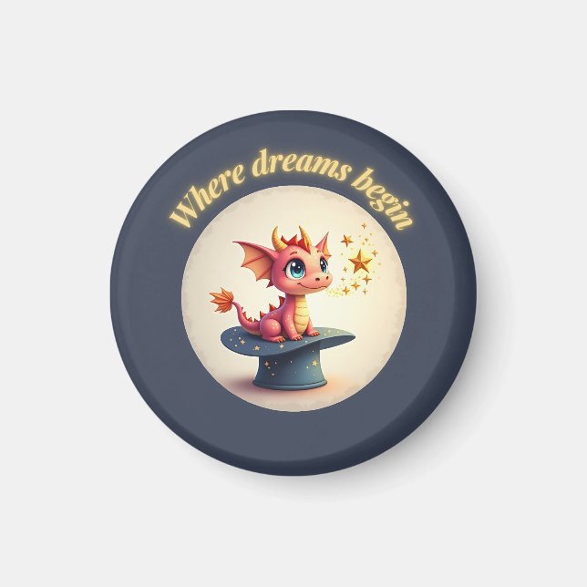 Wo Träume beginnen - Niedliches Drachenmagazin Magnet (Vorne)