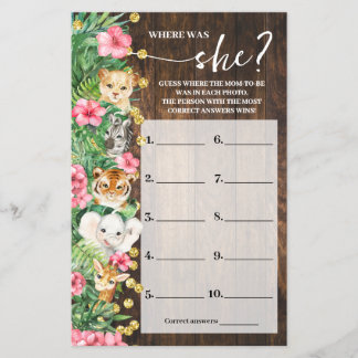 Wo war Mama Pink Safari Baby Shower Spielkarte Flyer