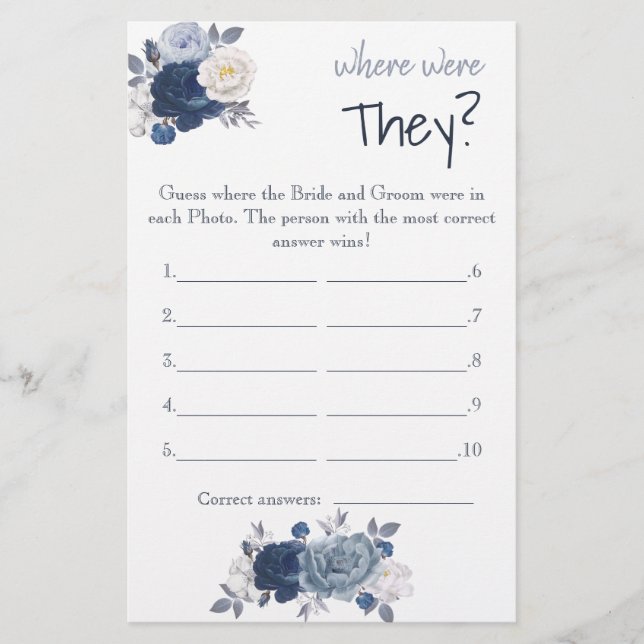 Wo waren sie? Blue Flowers Shower Game Card Flyer (Vorne)