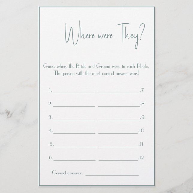 Wo waren sie? Brautparty Game Card Flyer (Vorne)