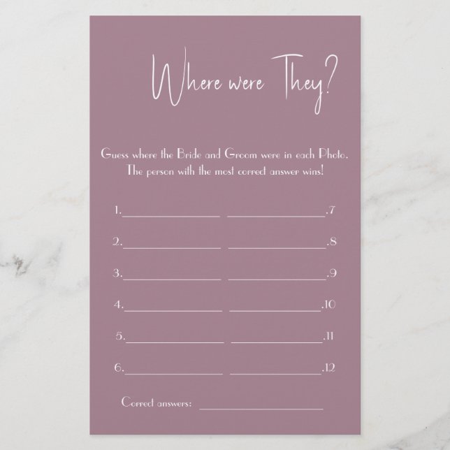 Wo waren sie? Brautparty Game Card Flyer (Vorne)