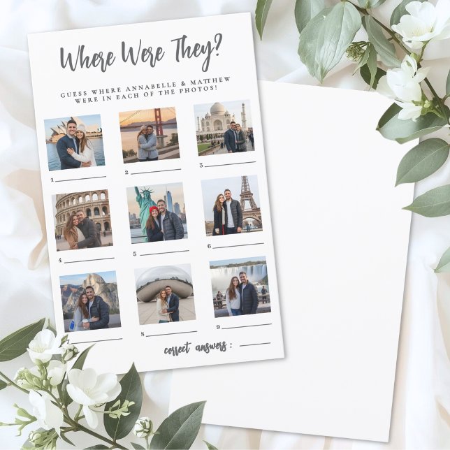 Wo waren sie Brautparty-Spiel (Where Were They Bridal Shower Party Game)